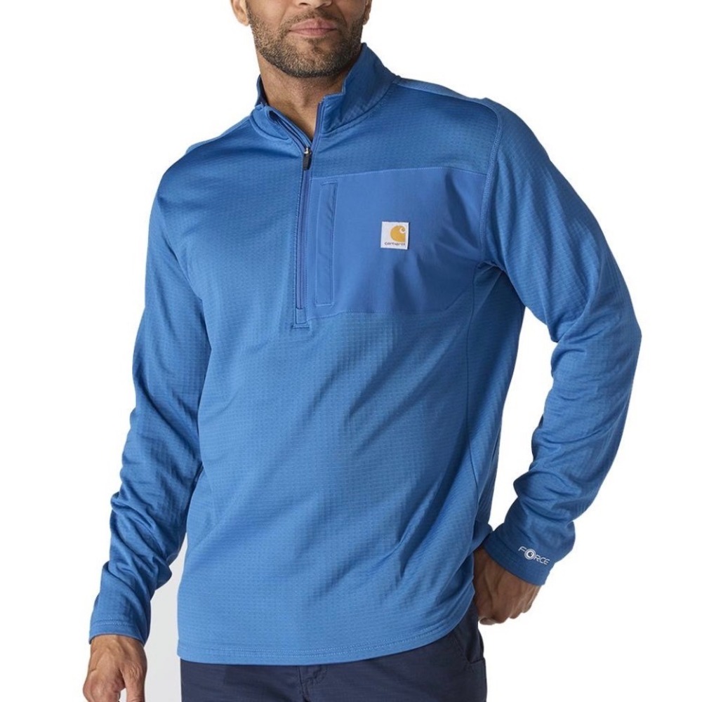 Carhartt Mens Force Relaxed Fit Mock Neck Half-Zip Shirt Blue 106423 Large Tall